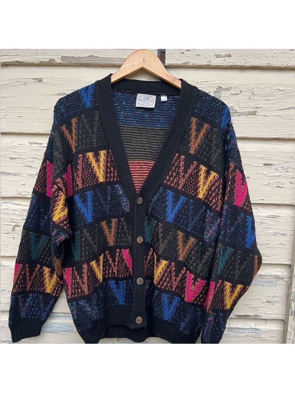 Vintage 80s Pronto Uomo 3D Made In Italy Chunky Knit Pullover Artsy Wool Sweater